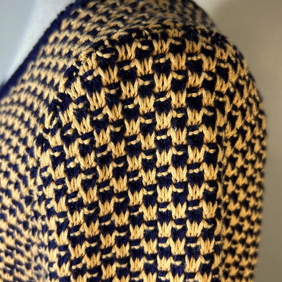 TALBOTS Basketweave Sweater M Petite Open Knit Cotton Navy Camel Neutral Classic - Picture 13 of 17